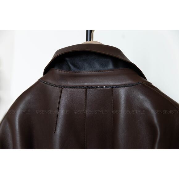 Brunello Cucinelli Leather Reversible Brown Black Coat Jacket Size 42 M - Picture 9 of 11